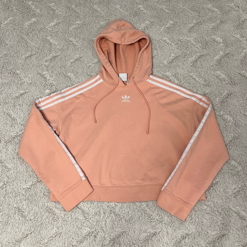 Adidas pink 3-stripes cropped hoodie
